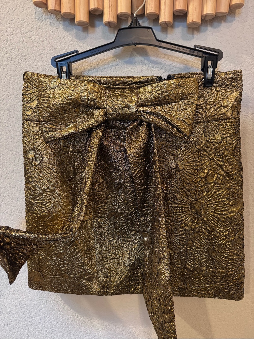 NWT Gold Metallic Floral Jacquard Mini Skirt with Statement Bow | Party Holiday - Picture 3 of 12